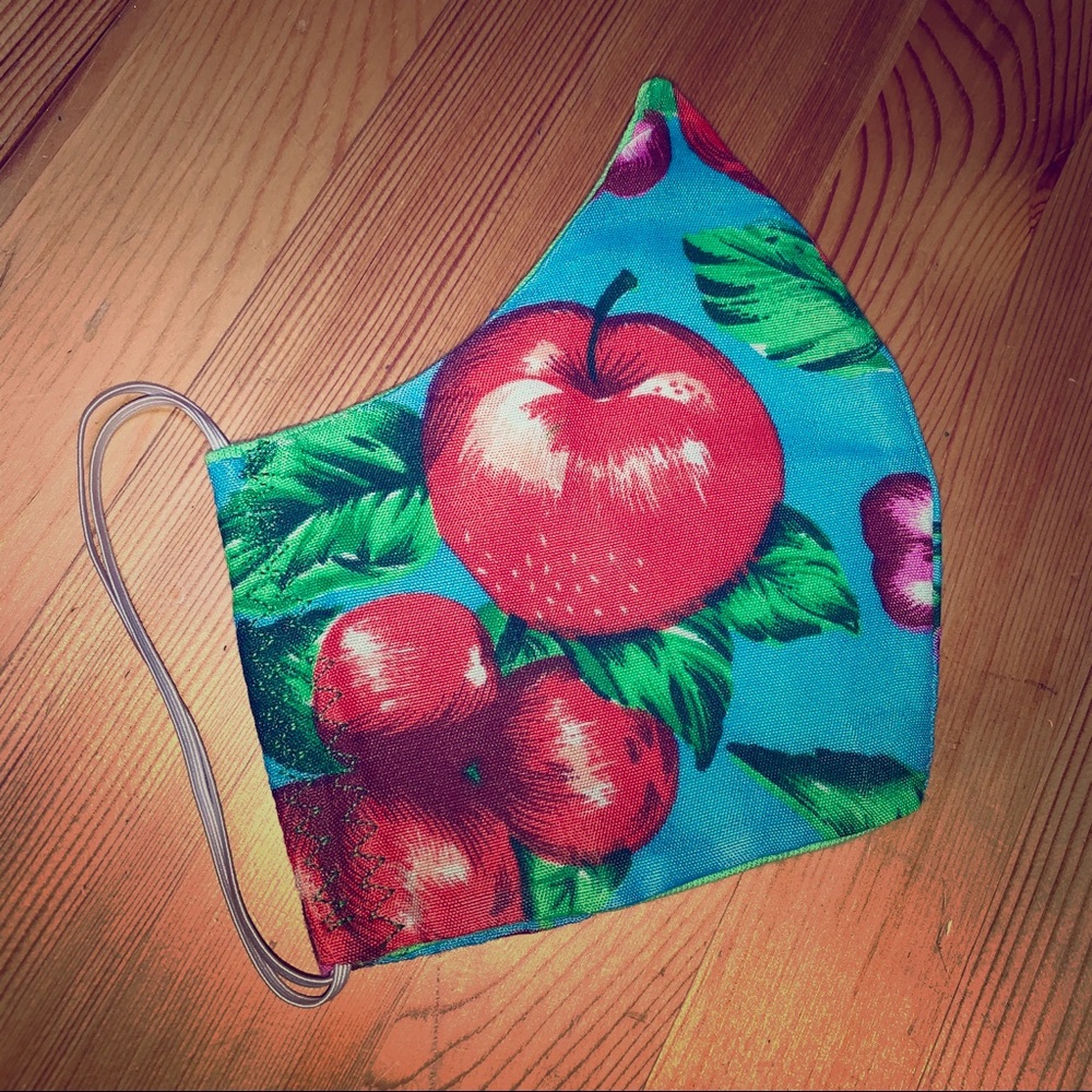 Face Mask Apples Cherries Vintage Baby Blue